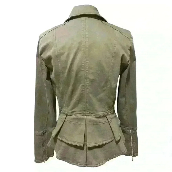 White House Black Market Snap Front Peplum Olive Green  Jacket Size 4 - Picture 7 of 13
